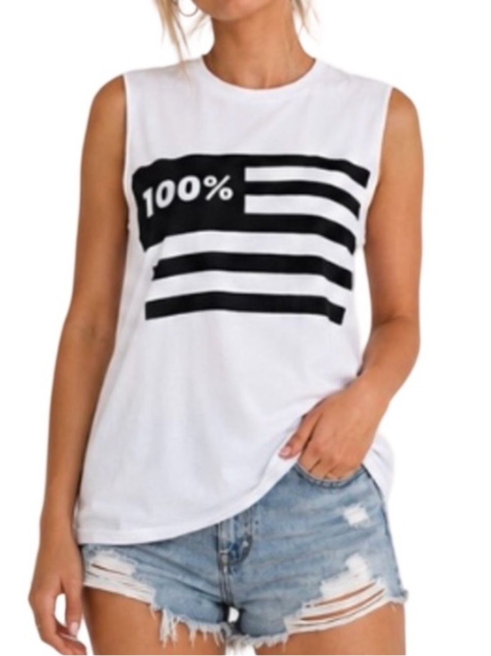 NEW Stylestalker Sleeveless Flag T-Shirt White/Black Sm NWT